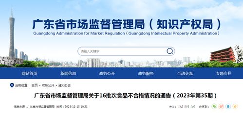 廣東省市場監(jiān)督管理局關(guān)于16批次食品不合格情況的通告（2023年第35期）